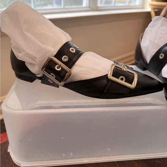 Vero Cuoio Black Leather Pointed Flats with Silver Buckles Made in Italy 9.5 - Picture 11 of 12